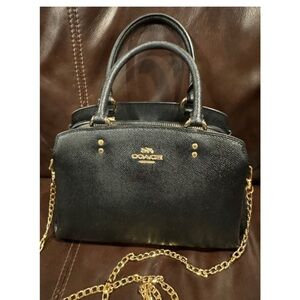 Coach Mini Lillie Carryall Black Pebbled Leather EUC